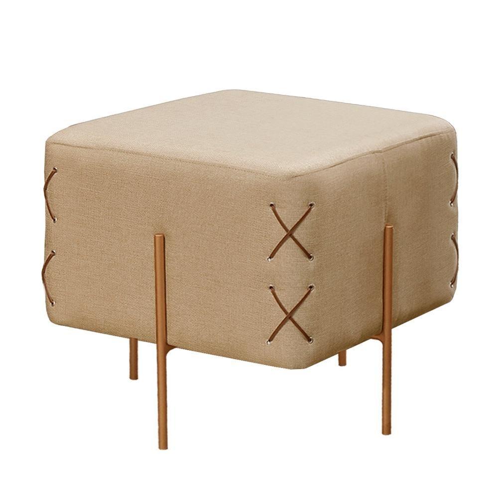 Puff Banqueta Eros Luxo Bronze Castellar Móbile Linho Bege Linho Bege - 1