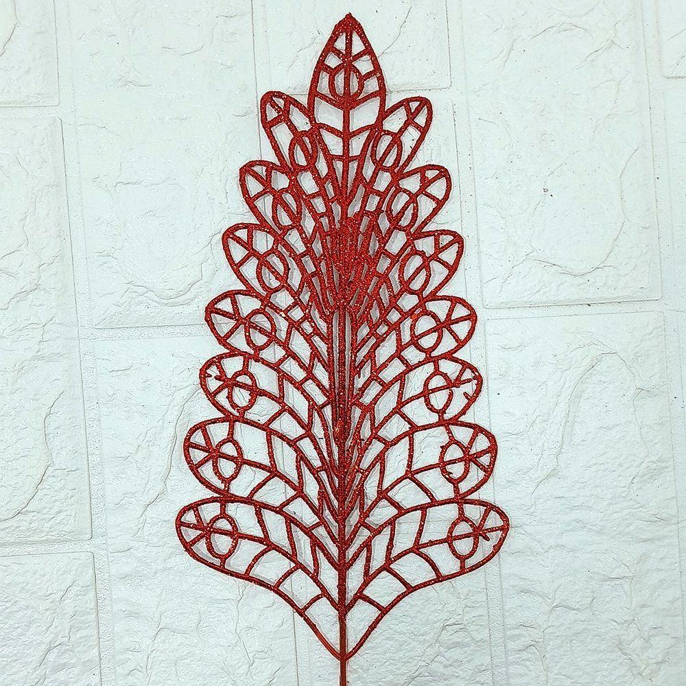 Folhas Flores árvore Natal Gliter Vermelho De 40cm Kit 6pçs - 2