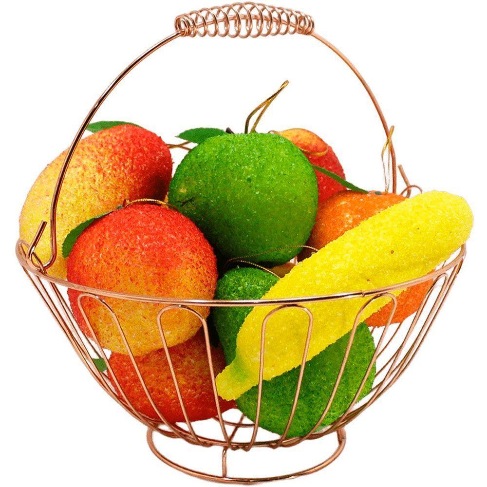 Kit Fruteira Redonda Com Frutas Artificial 12pçs Em Isopor - 2