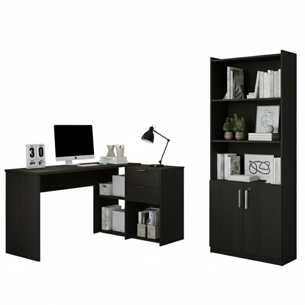 Conjunto Para Escritorio Com Mesa Em L Nt2060 E Armário Multiuso Preto Notável Móveis - 2