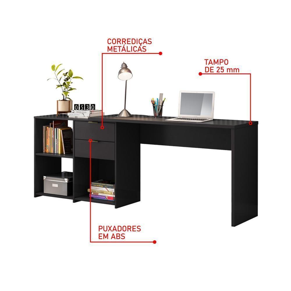 Conjunto Para Escritorio Com Mesa Em L Nt2060 E Armário Multiuso Preto Notável Móveis - 3