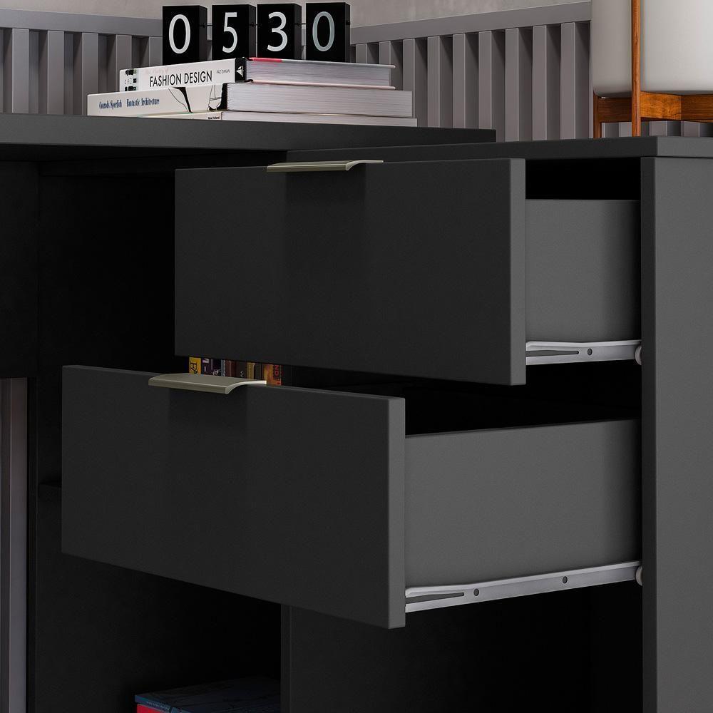 Conjunto Para Escritorio Com Mesa Em L Nt2060 E Armário Multiuso Preto Notável Móveis - 5