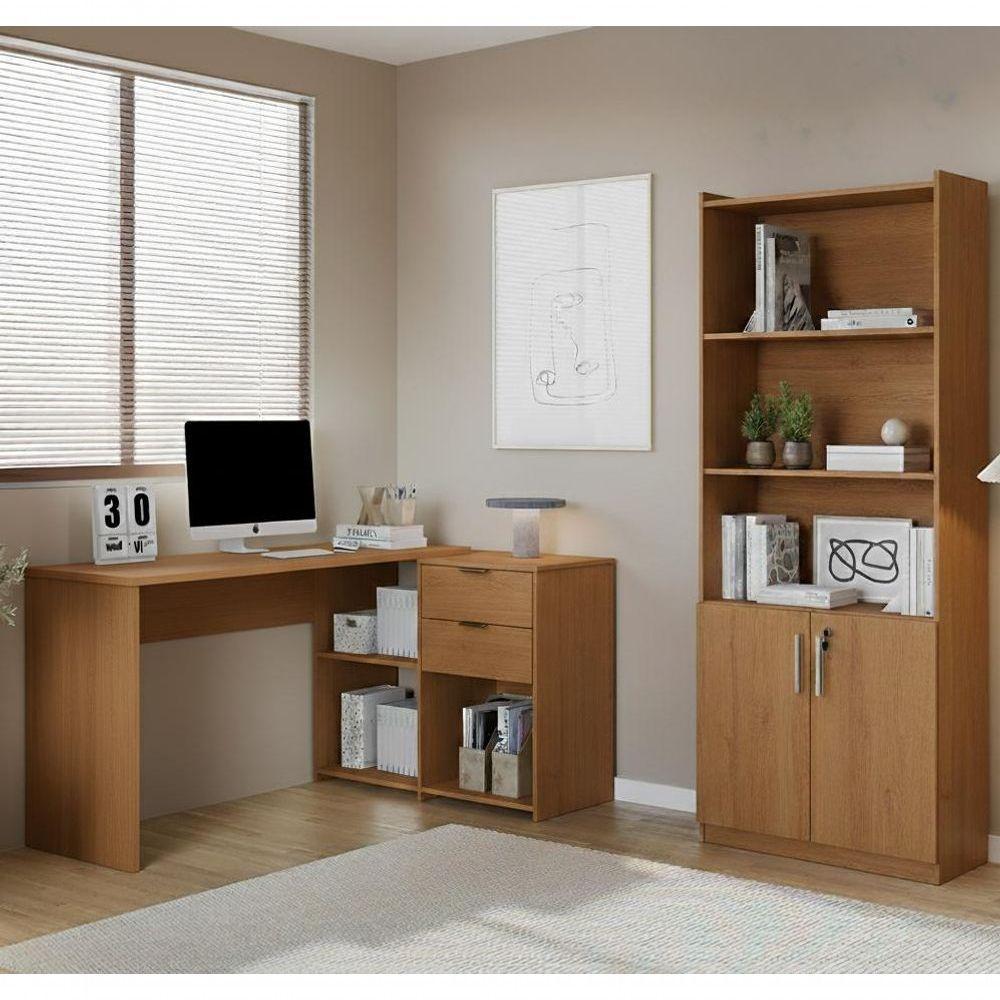 Conjunto Para Escritório Com Mesa Em L Nt2060 E Armário Multiuso Freijó Notável Móveis - 1