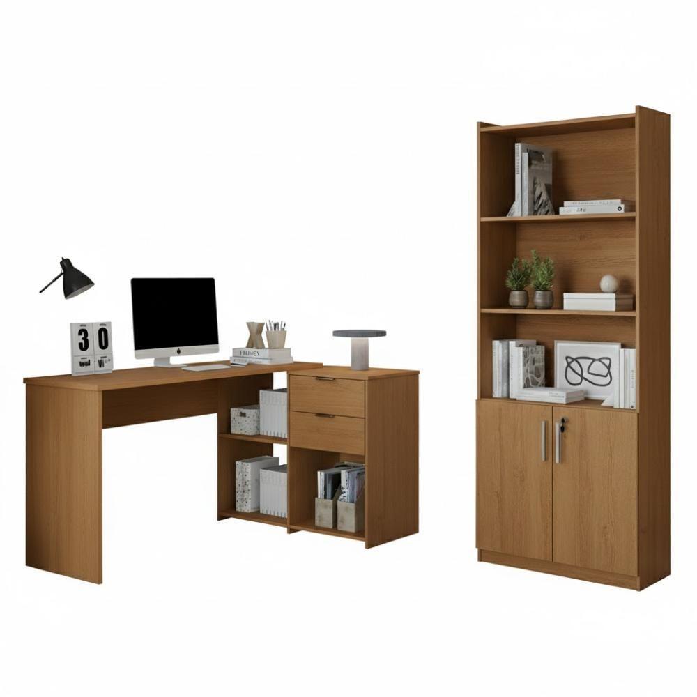 Conjunto Para Escritório Com Mesa Em L Nt2060 E Armário Multiuso Freijó Notável Móveis - 2