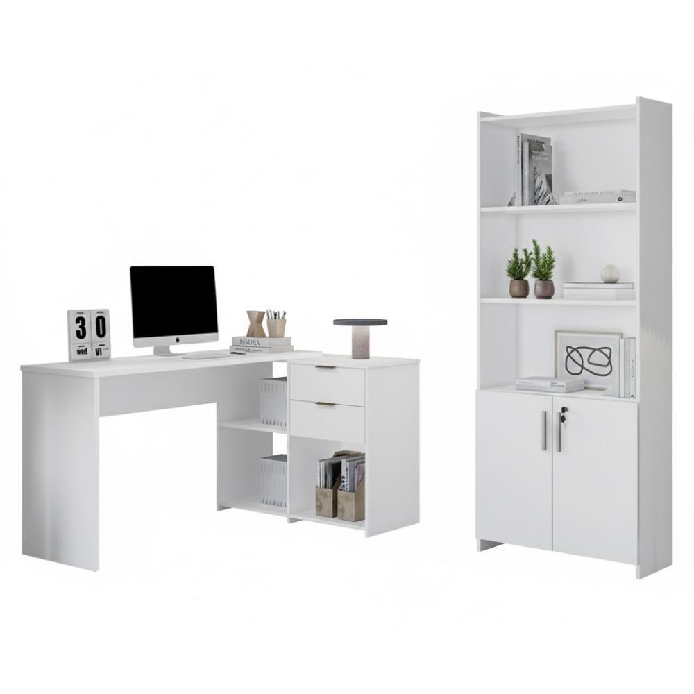 Conjunto Para Escritorio Com Mesa Em L Nt2060 E Armário Multiuso Branco Notável Móveis - 2