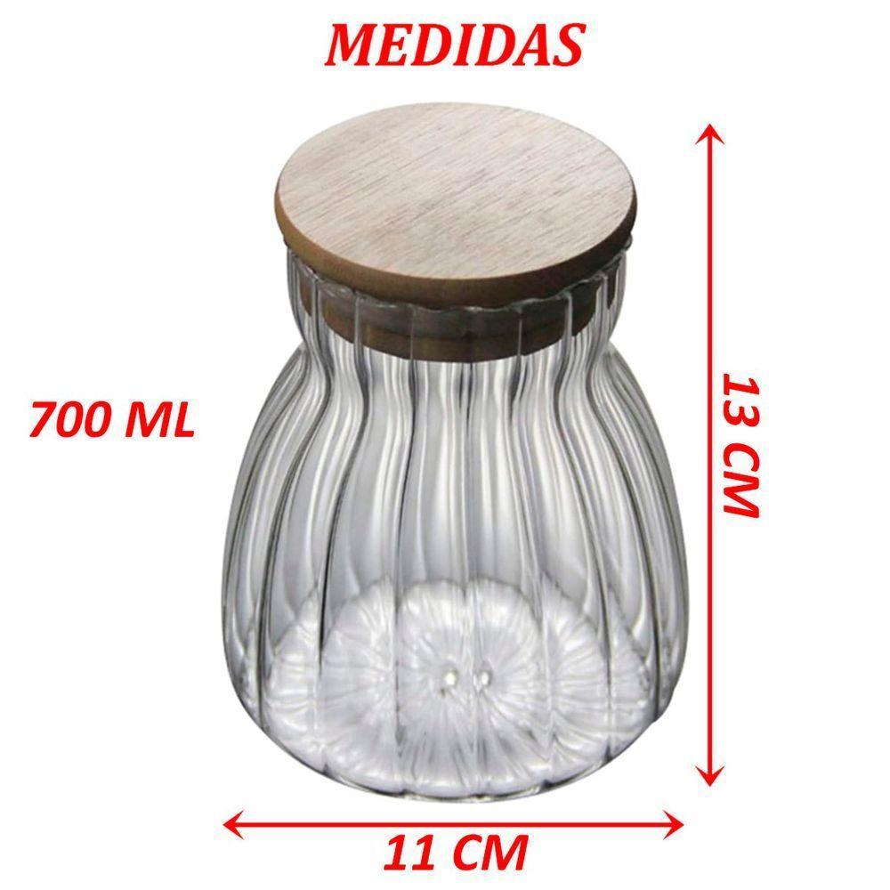 Kit 4 Pote Hermético Com Tampa Bambu Recipiente Vidro 700ml - 5