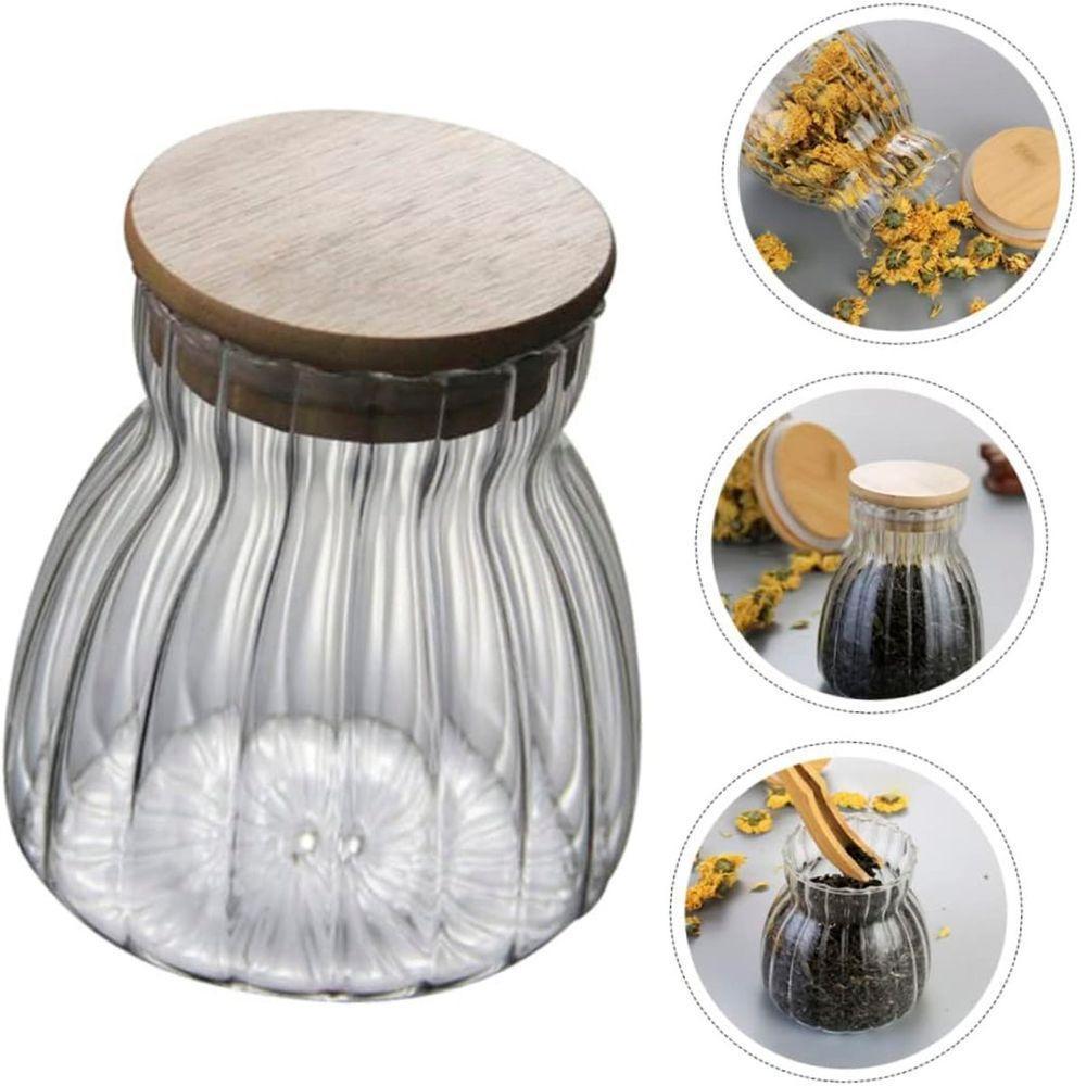 Pote Hermético Com Frisos Tampa Bambu Recipiente Vidro 700ml - 1