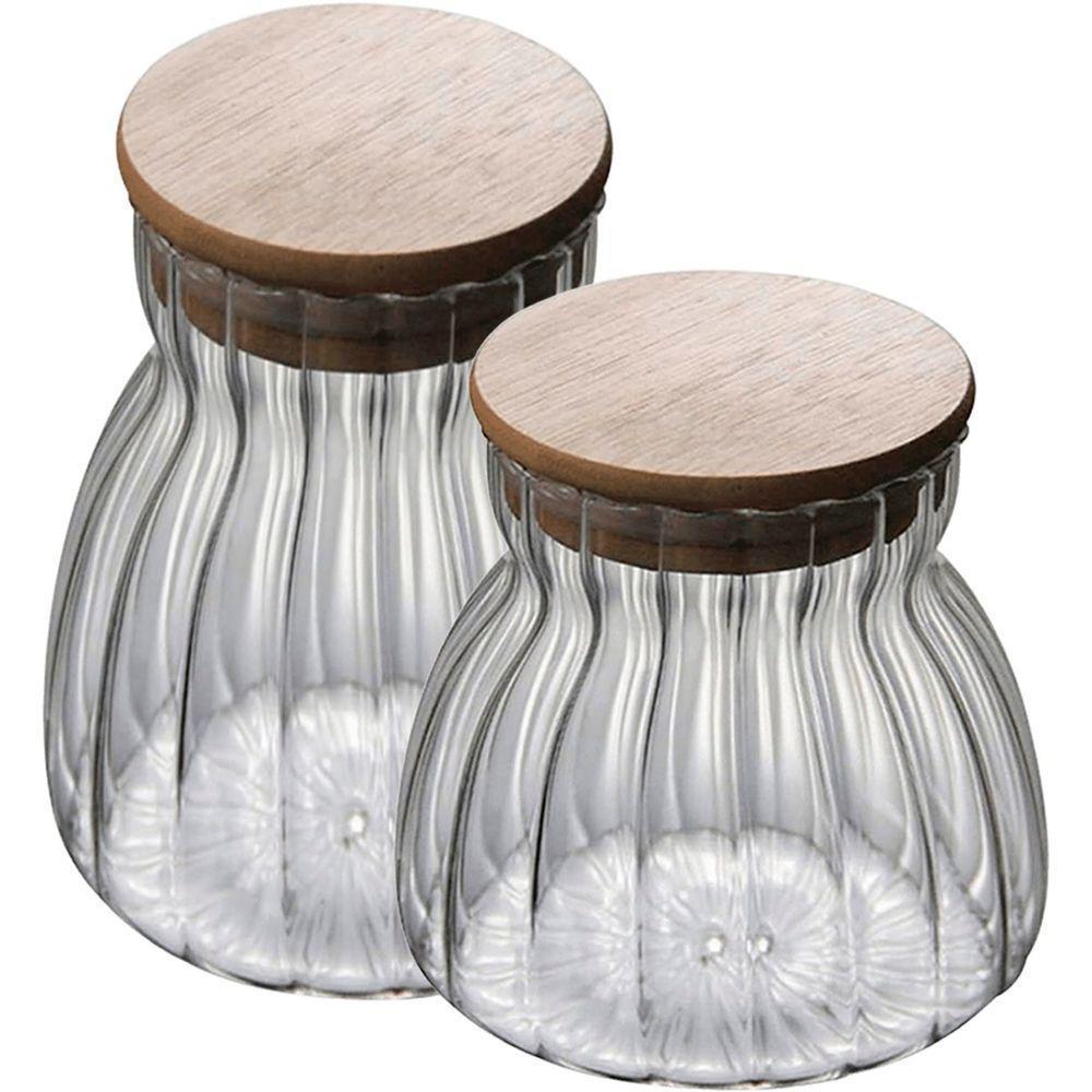 Kit 2 Potes Hermético De Vidro Com Tampa Bambu 450ml E 700ml - 1
