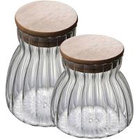 Kit 2 Potes Hermético De Vidro Com Tampa Bambu 450ml E 700ml - 1
