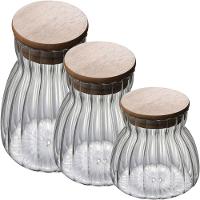 Kit 3 Pote Hermético De Vidro Com Tampa Bambu 450ml 700ml 1l - 1