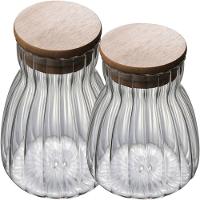 Kit 2 Pote Hermético De Vidro Com Tampa Bambu 700ml E 1litro - 1