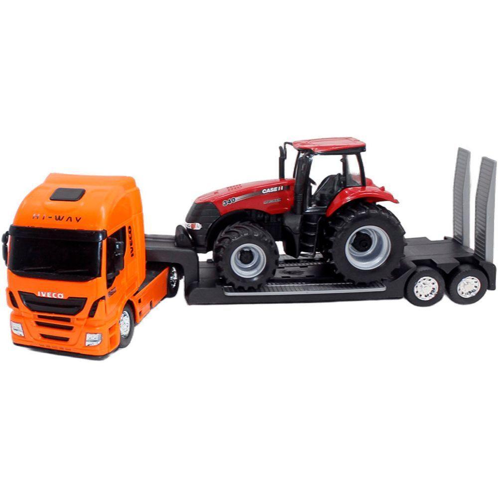 Brinquedo Colecionável Miniatura Caminhão Iveco Trator Case Laranja - 3