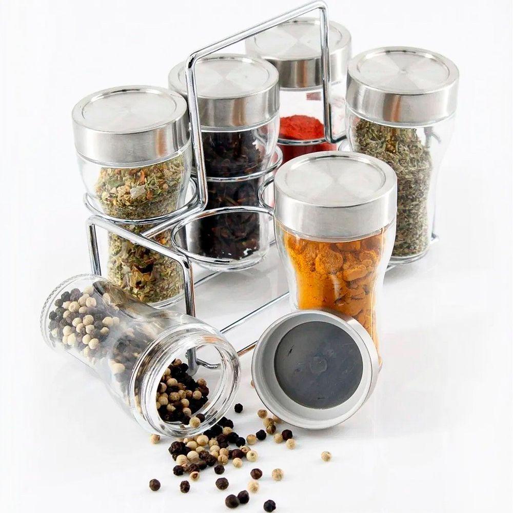 Porta Temperos Condimentos Vidro Conjunto 6pçs Com Suporte - 2