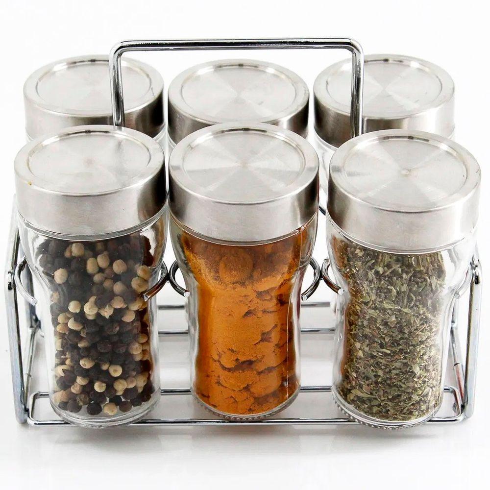 Porta Temperos Condimentos Vidro Conjunto 6pçs Com Suporte - 3
