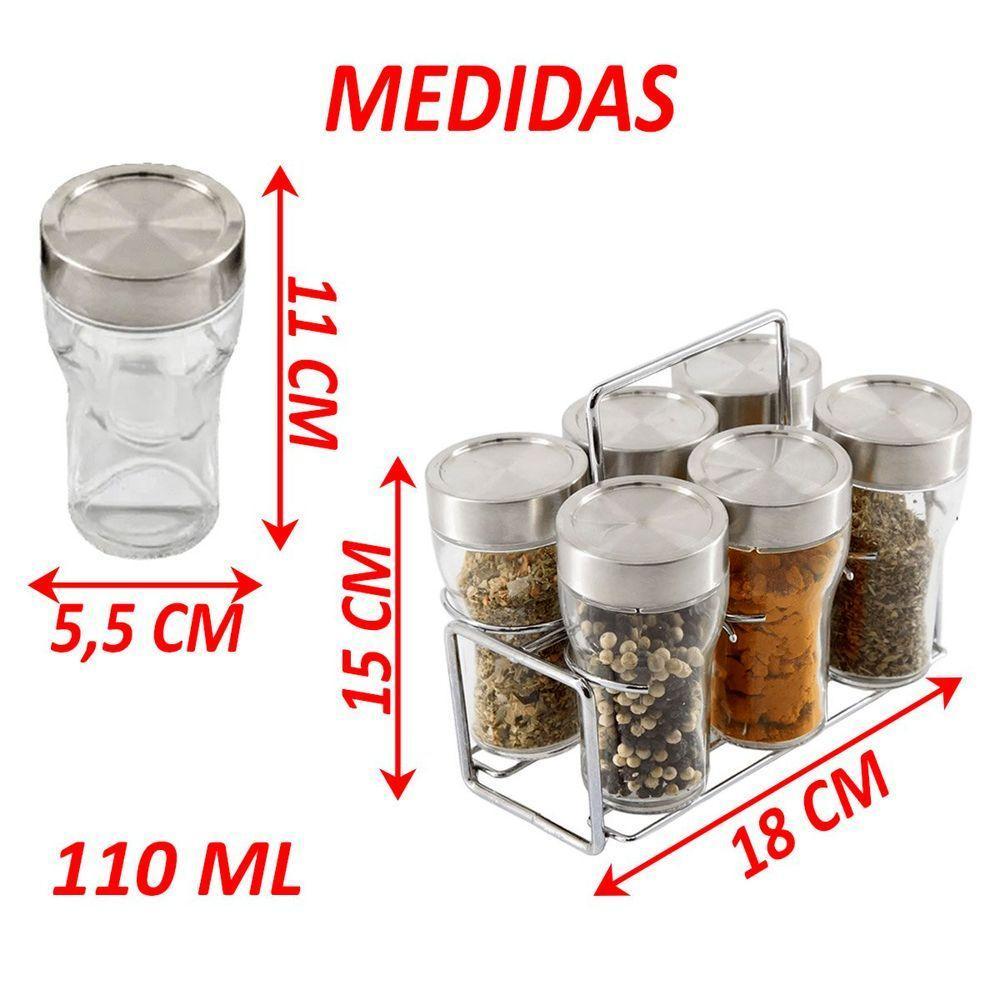 Porta Temperos Condimentos Vidro Conjunto 6pçs Com Suporte - 5