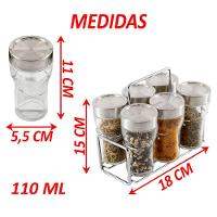 Porta Temperos Condimentos Vidro Conjunto 6pçs Com Suporte - 5