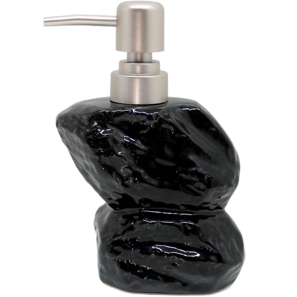 Saboneteira Líquida Decoração Preto Banheiro Cerâmica 350ml - 1