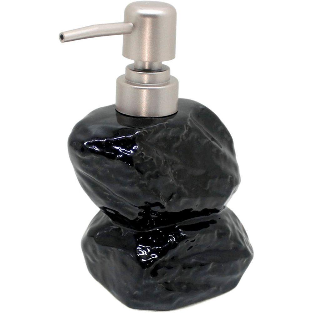 Saboneteira Líquida Decoração Preto Banheiro Cerâmica 350ml - 2