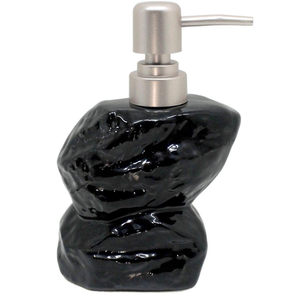 Saboneteira Líquida Decoração Preto Banheiro Cerâmica 350ml - 3