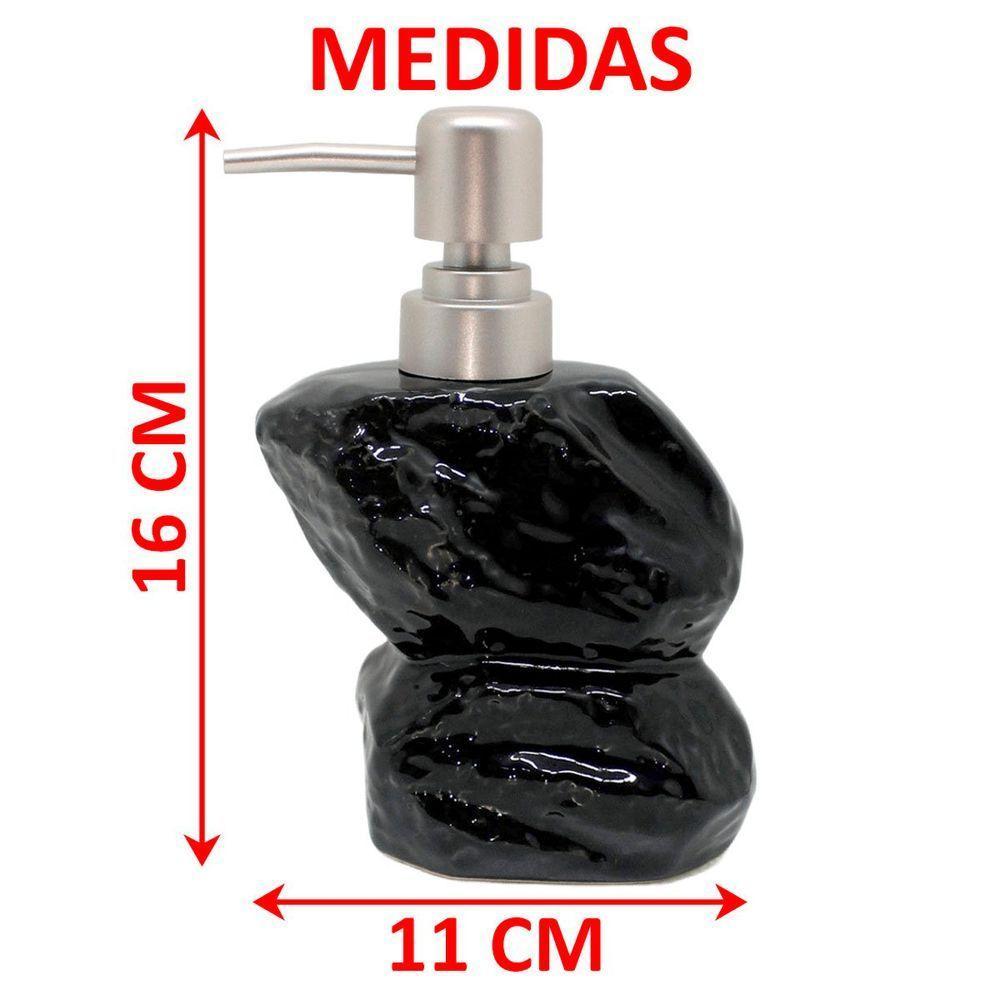 Saboneteira Líquida Decoração Preto Banheiro Cerâmica 350ml - 4