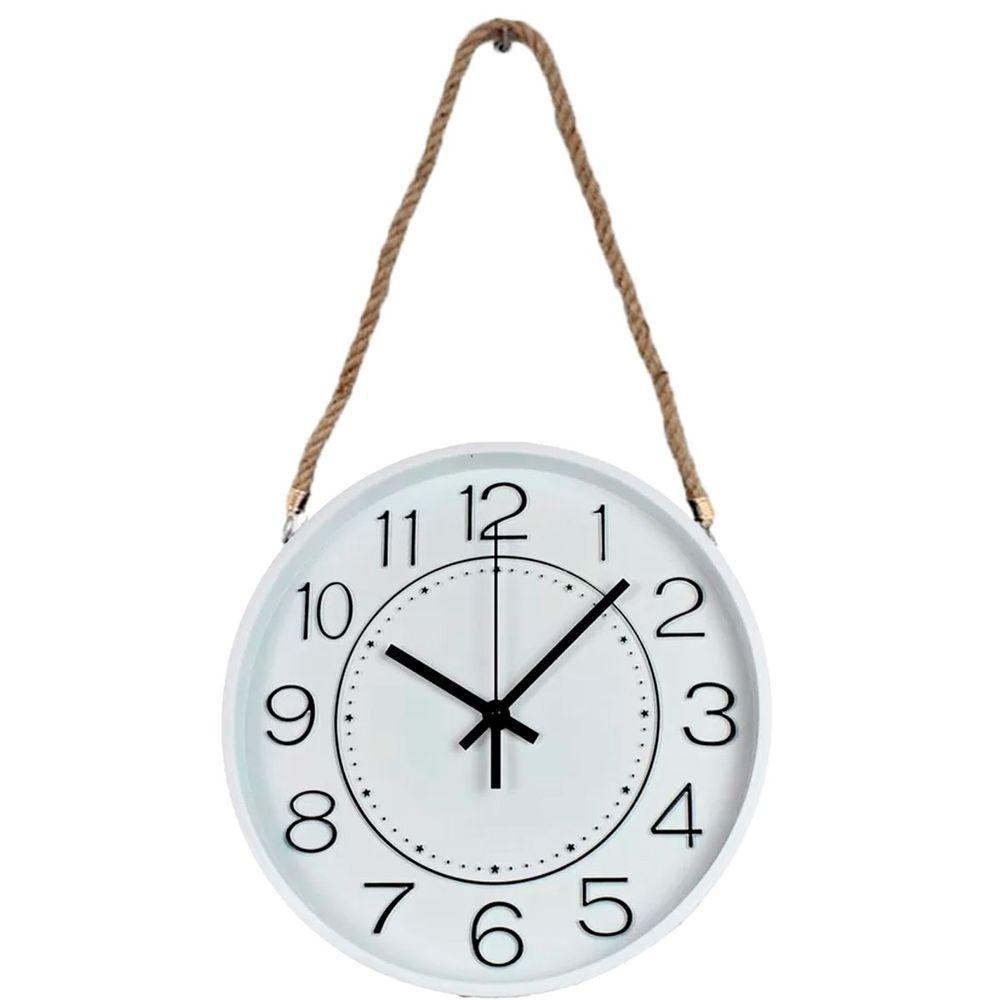 Relógio Parede Moderno Redondo Serrano Branco Com Corda 30cm - 1