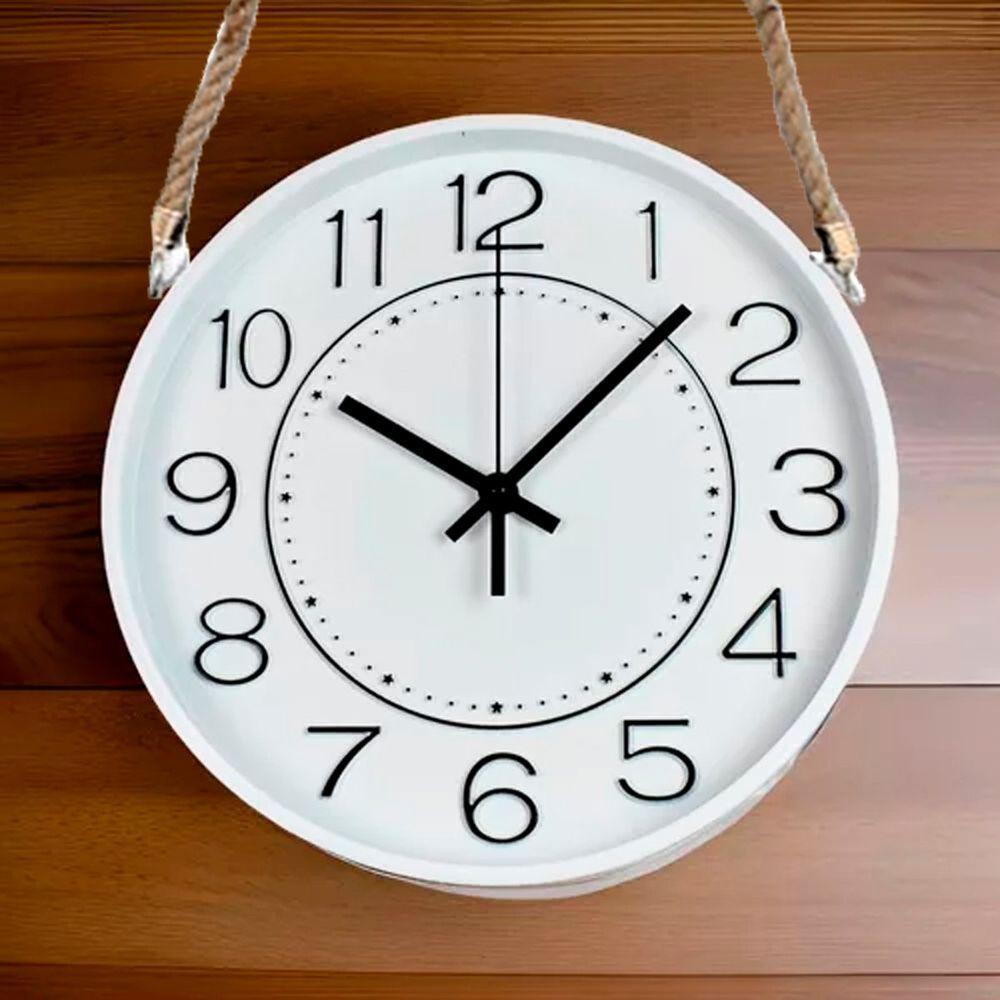 Relógio Parede Moderno Redondo Serrano Branco Com Corda 30cm - 2