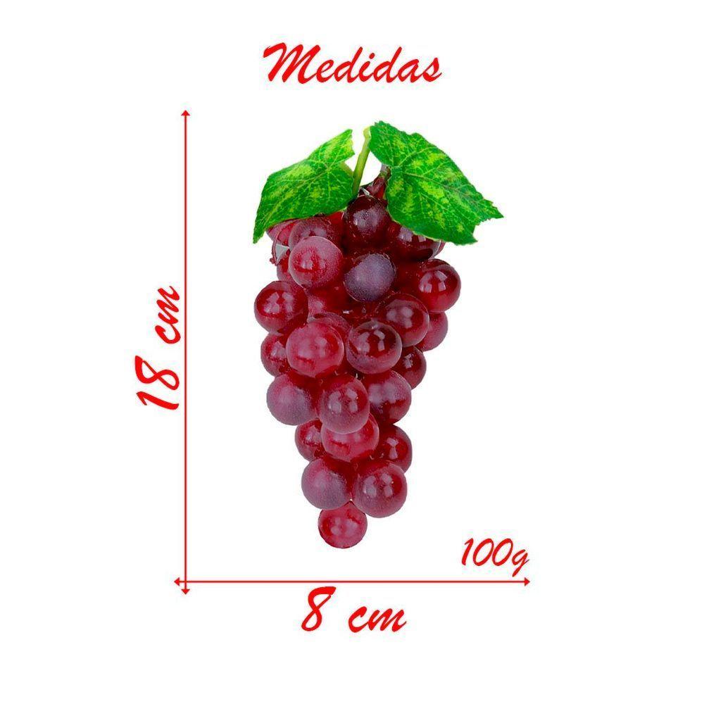 Kit 4 Cachos De Uvas Avermelhadas Fruta Artificial De Silicone 18cm - 2
