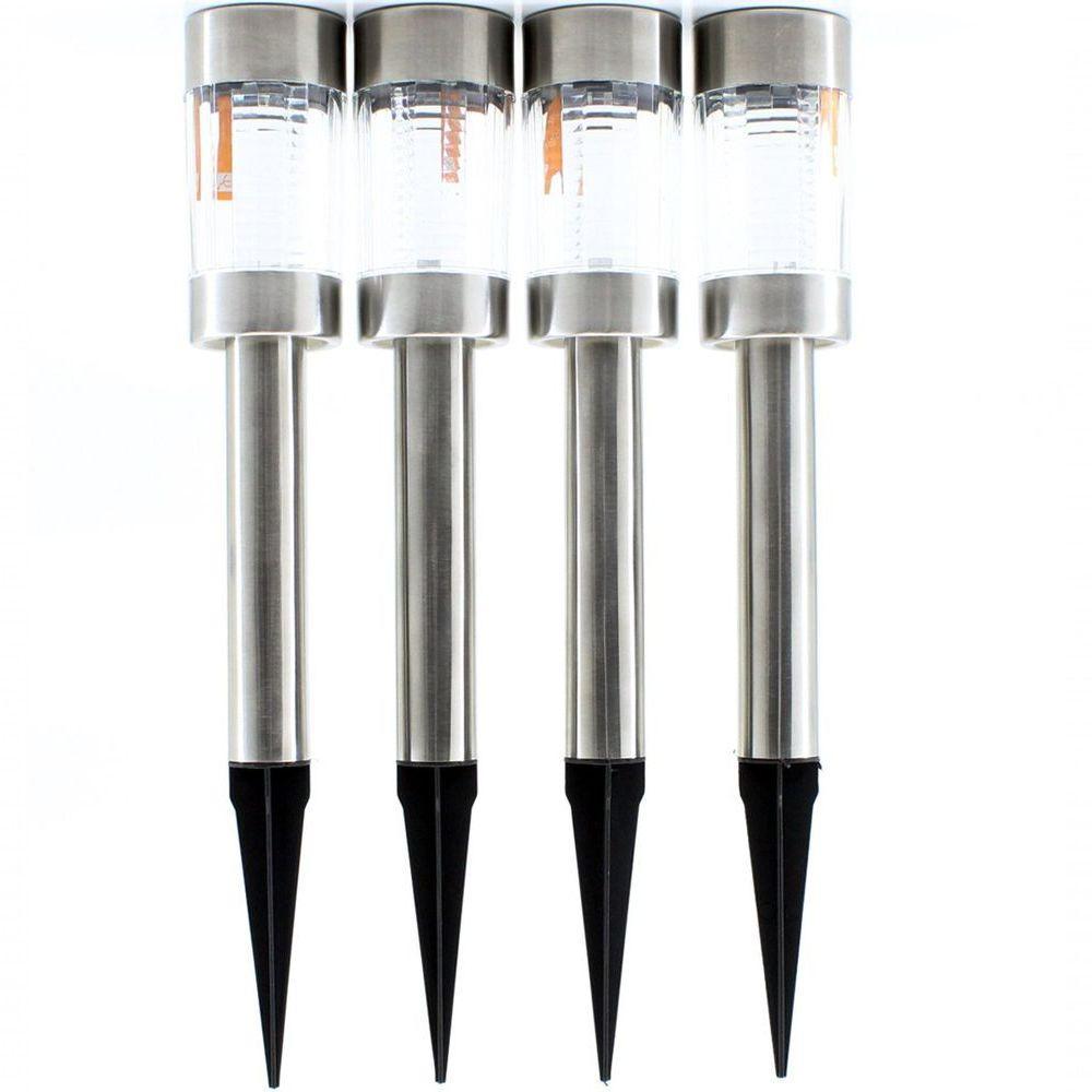 Kit 4 Luminária Solar Luz De Led Para Jardim Cromado - 1