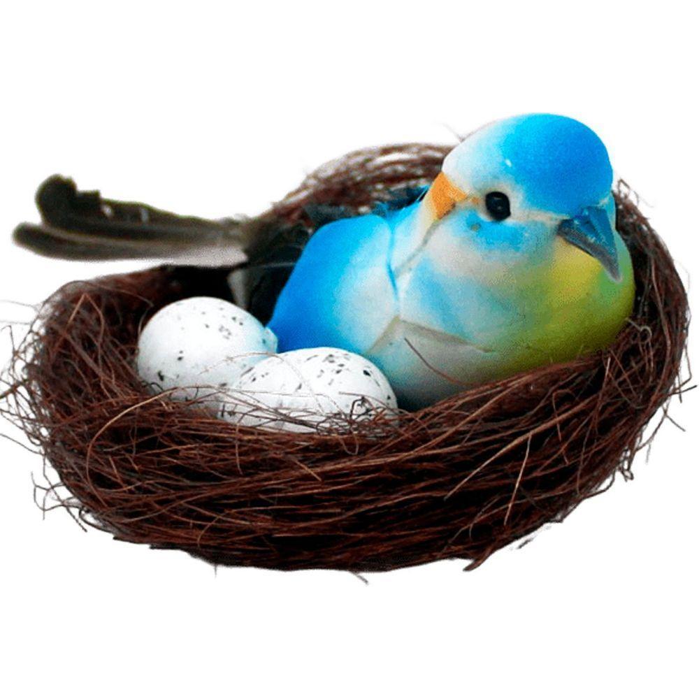 Enfeite Decorativo Pássaro Azul Ninho Ovos 5x15cm - 4