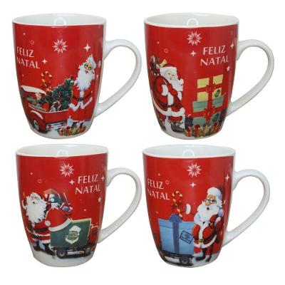 Kit 4 Canecas De Natal Papai Noel Feliz Natal Em Cerâmica 350ml