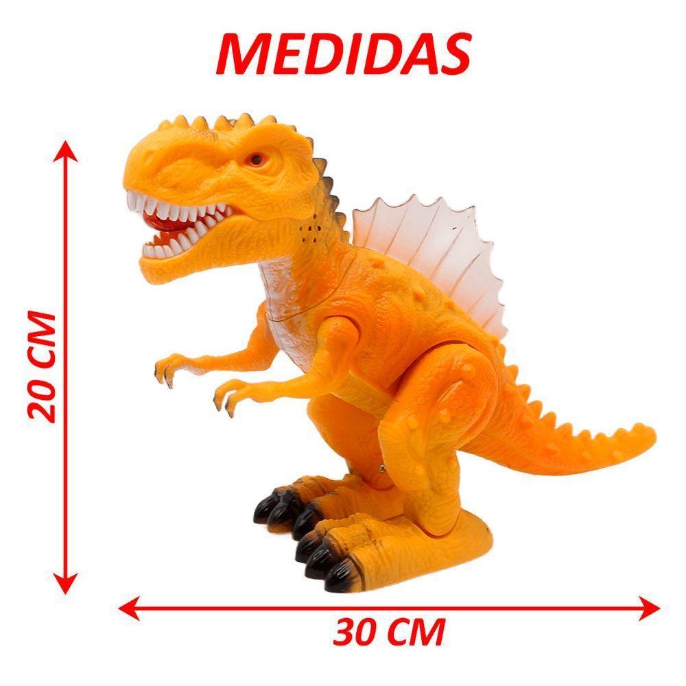 Brinquedo Tiranossauro Rex Dino Com Luz Led Sons Movimentos Amarelo - 5