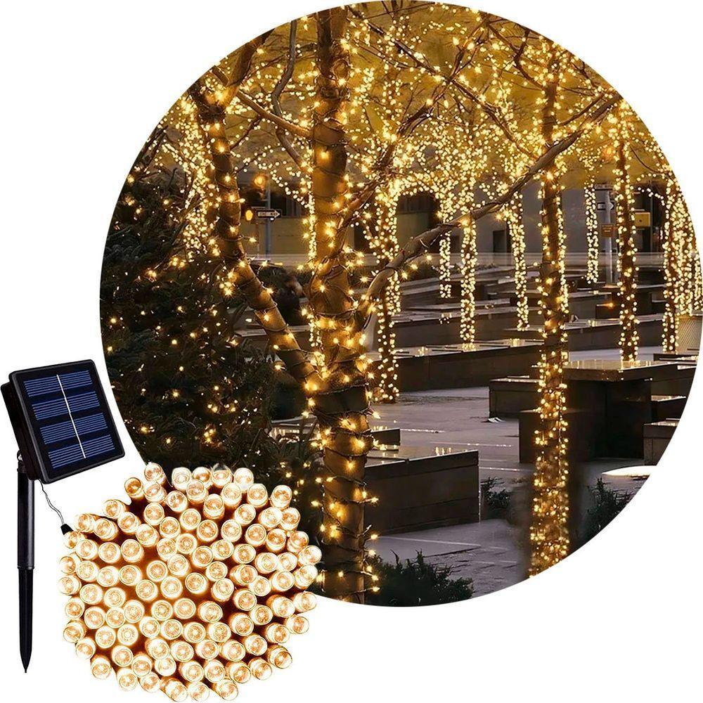 Pisca Cordão Varal Solar Natal 100 Lâmpadas Leds Amarelo 8m - 1