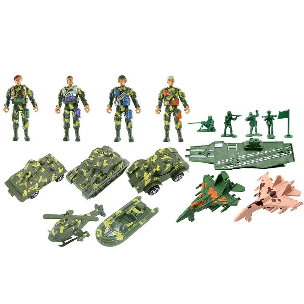 Kit Brinquedos Veículos Militares Soldados Miniatura 17 Pçs - 1