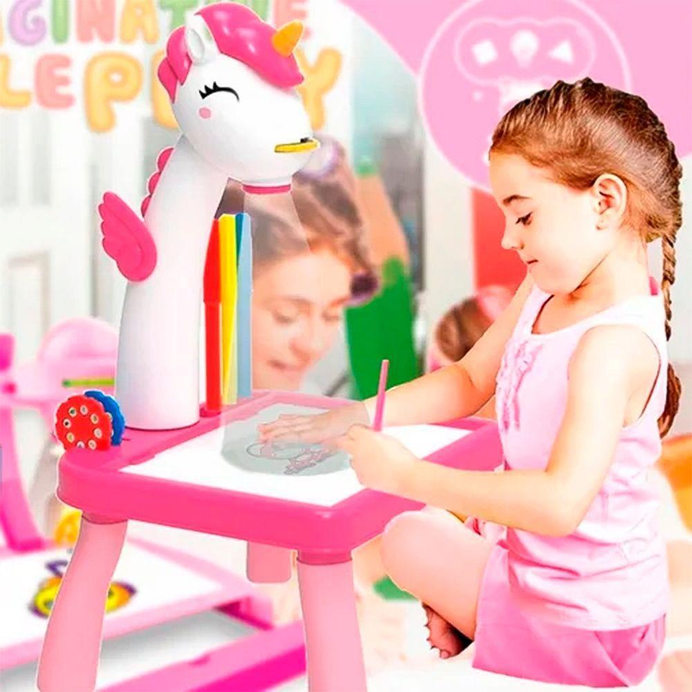 Brinquedo Mesinha De Pintura Unicórnio Com Projeção Tetris Rosa - 3