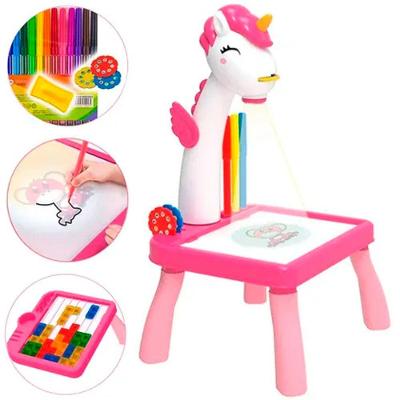 Brinquedo Mesinha De Pintura Unicórnio Com Projeção Tetris Rosa