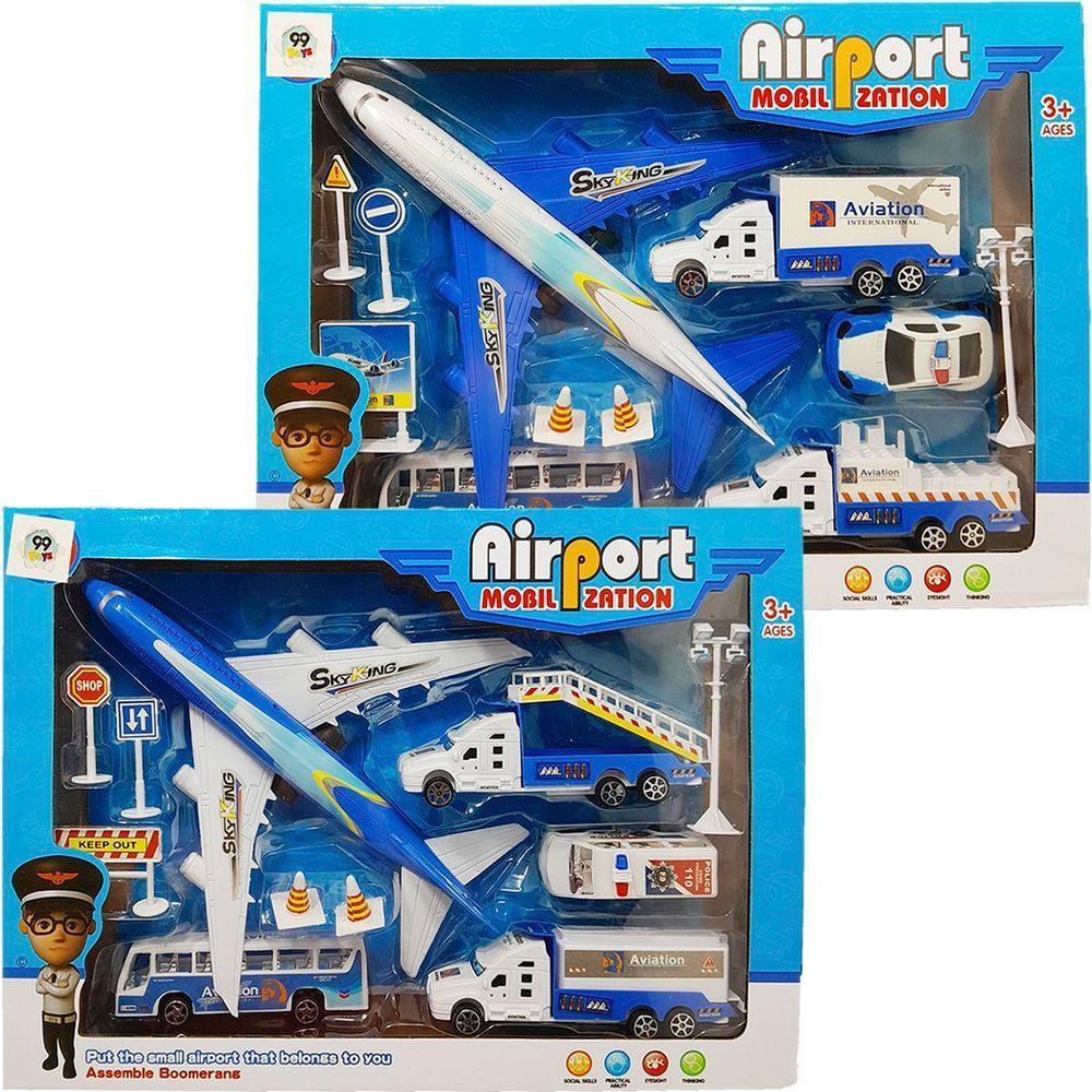 Kit Brinquedo Aeroporto Transito 22pçs Avião Caminhão ônibus - 2