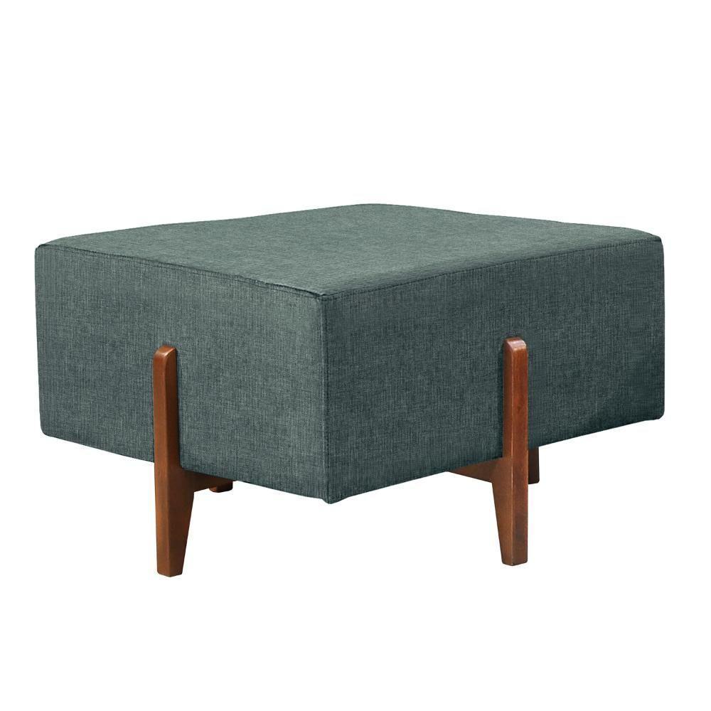 Puff Banqueta Zurik Luxo Madeira Maciça Castellar Móbile Linho Azul - 1