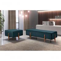 Puff Banqueta Zurik Luxo Madeira Maciça Castellar Móbile Linho Azul - 4