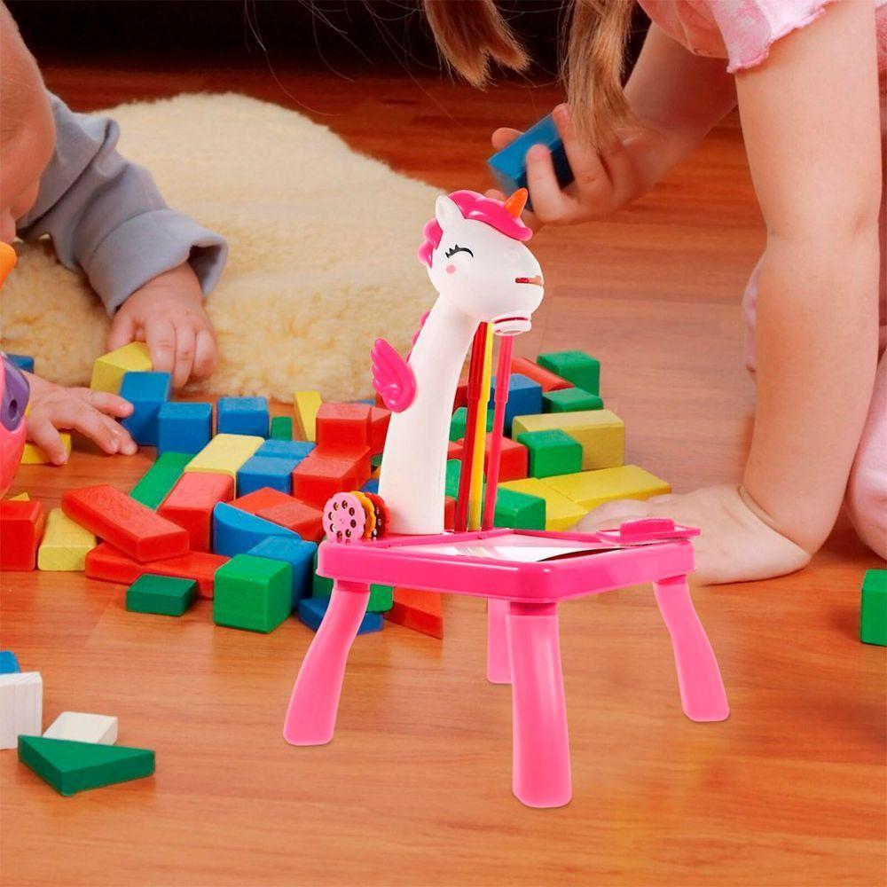 Brinquedo Mesinha De Pintura Projetor Unicórnio Rosa Canetas Rosa - 4