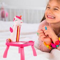 Brinquedo Mesinha De Pintura Projetor Unicórnio Rosa Canetas Rosa - 2