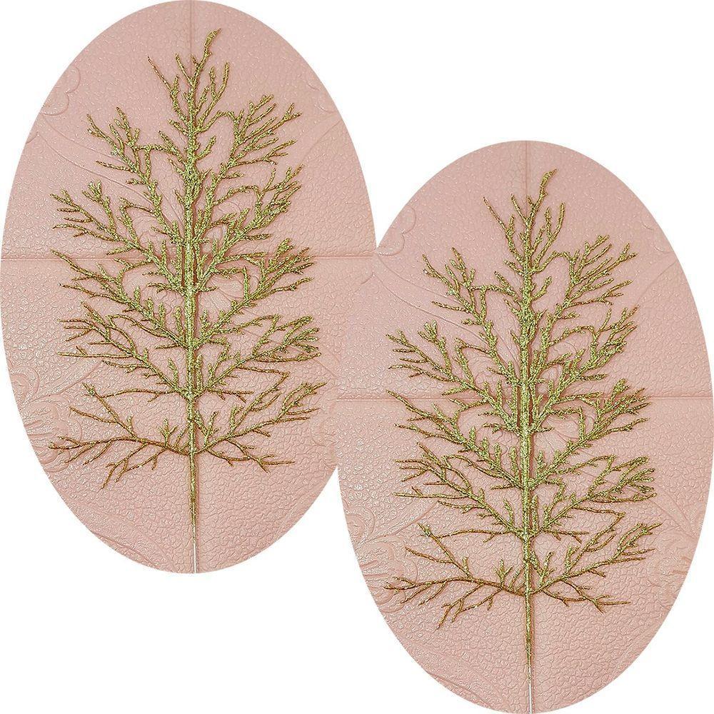 Folhas Flores Enfeite Natal Gliter Dourado De 40cm Kit 8pçs - 1