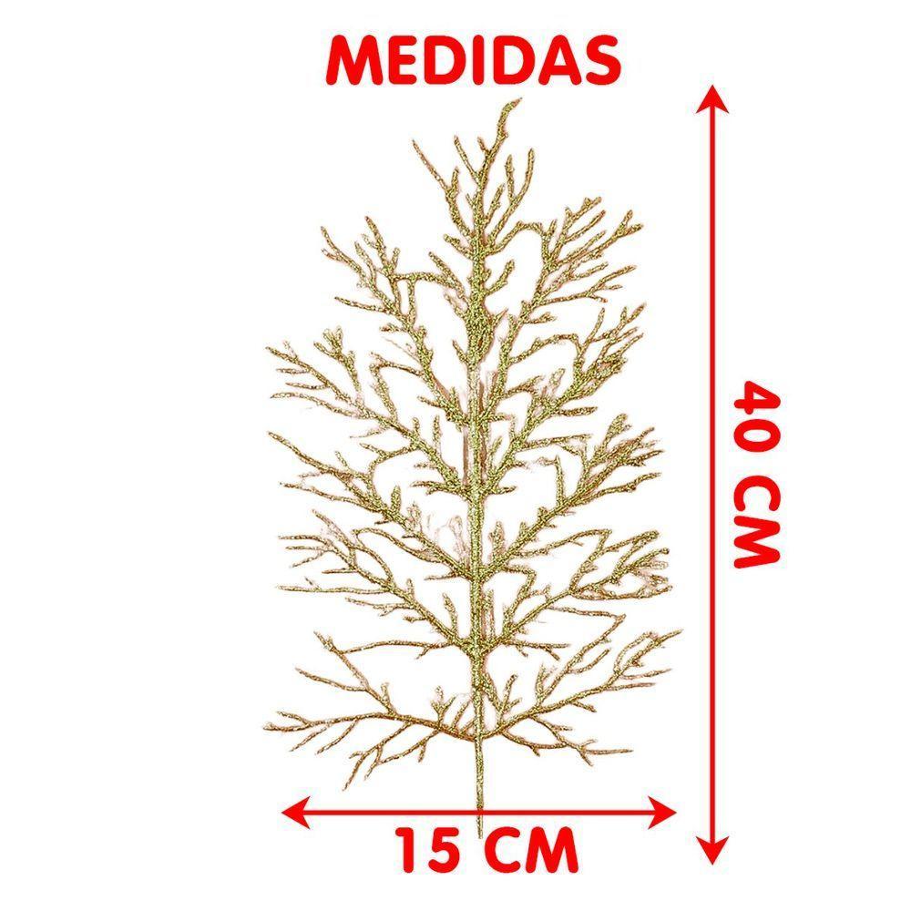 Folhas Flores Enfeite Natal Gliter Dourado De 40cm Kit 8pçs - 3