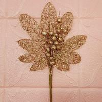 Flores Enfeite árvore Natal Gliter Dourado De 45cm Kit 12pçs - 2