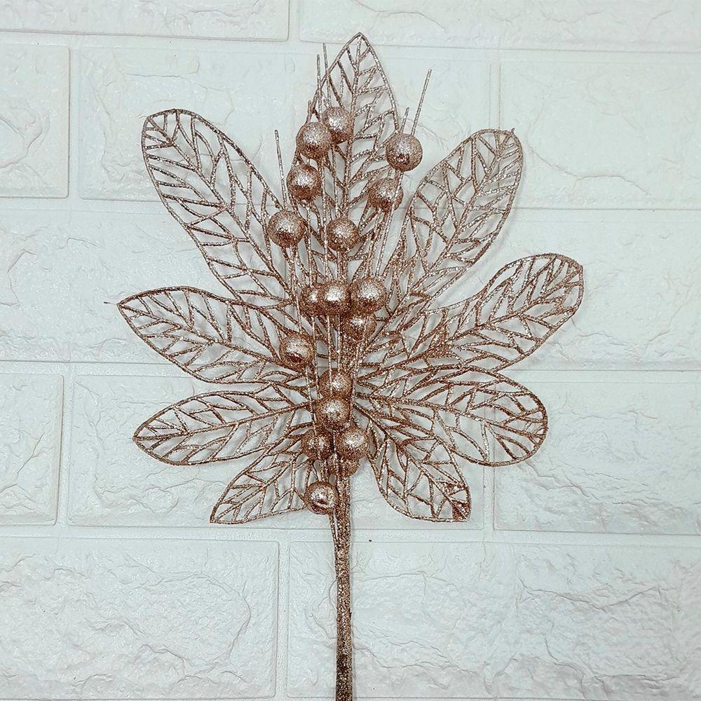 Flores Enfeite árvore Natal Gliter Rose Gold 45cm Kit 6pçs - 2