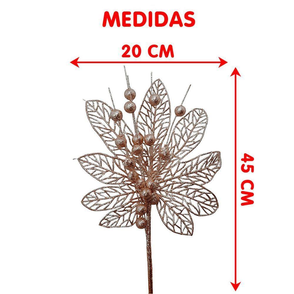 Flores Enfeite árvore Natal Gliter Rose Gold 45cm Kit 6pçs - 4