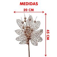 Flores Enfeite árvore Natal Gliter Rose Gold 45cm Kit 6pçs - 4