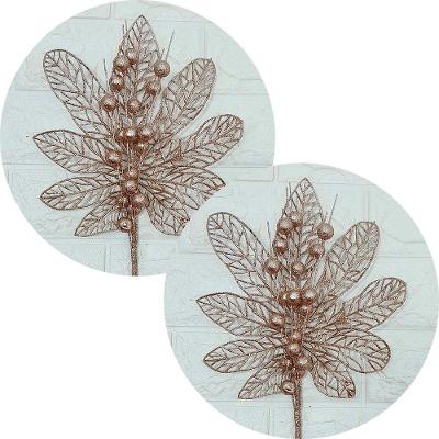 Flores Enfeite árvore Natal Gliter Rose Gold 45cm Kit 10pçs
