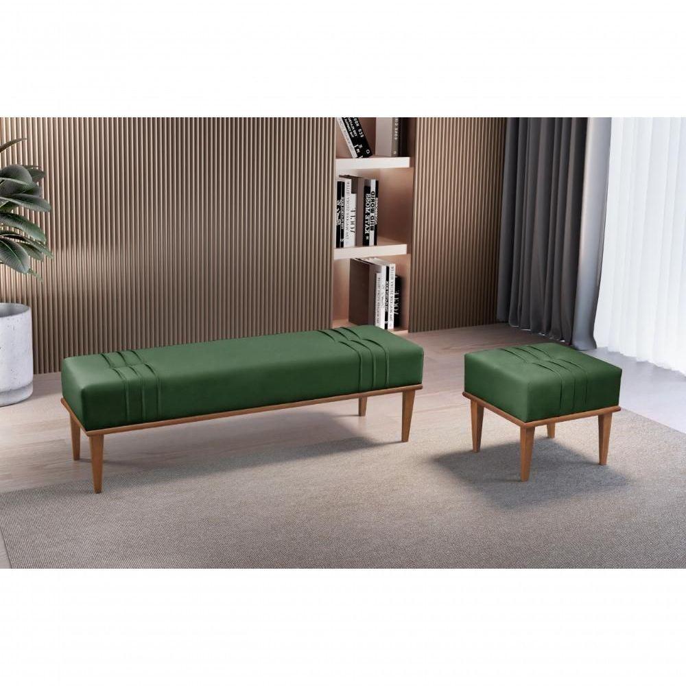 Puff Banqueta Maya Luxo Madeira Maciça Castellar Móbile Veludo Verde - 5