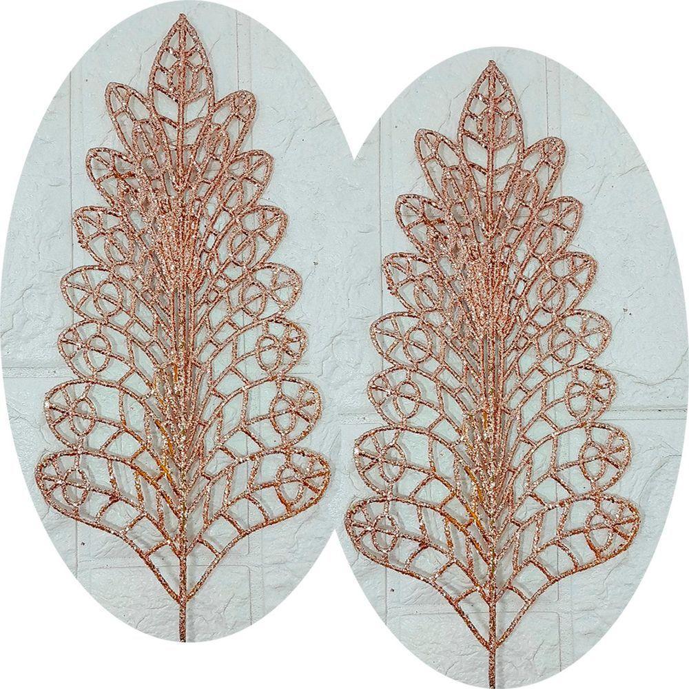Folhas Flores árvore Natal Gliter Rose Gold 40cm Kit 6pçs - 1