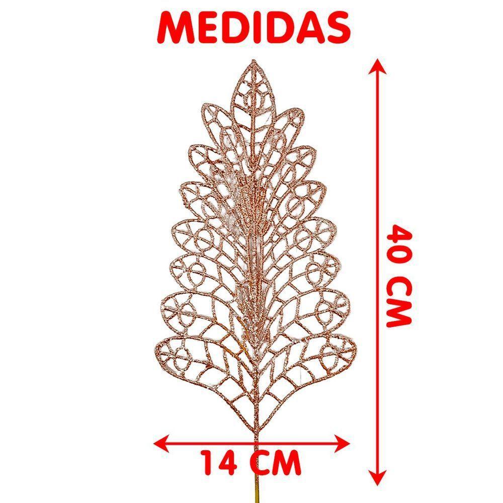Folhas Flores árvore Natal Gliter Rose Gold 40cm Kit 4pçs - 3
